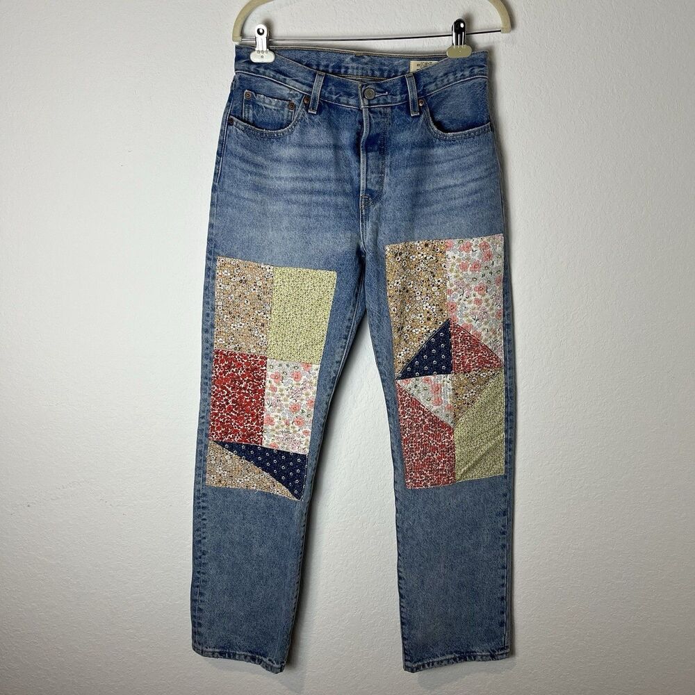 Levi's Blue Patchwork Straight Leg Jeans
